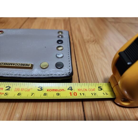 Rebecca Minkoff Women's Small Square Wallet Gray Leather Studs Bifold Zip Card - Picture 13 of 14